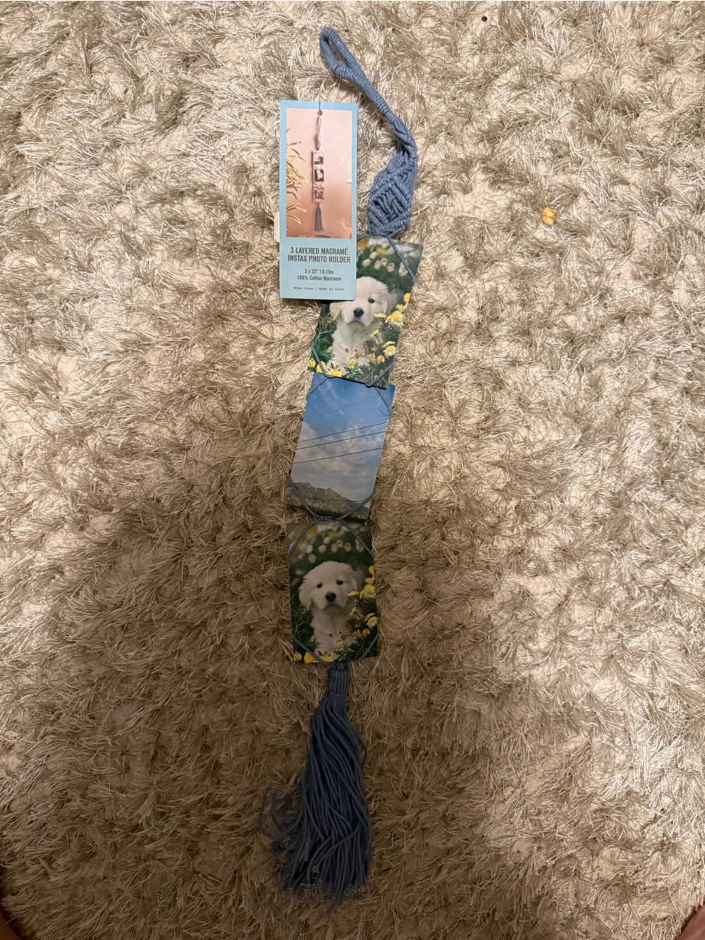 Urban Outfitters Blue Macrame Tassel Photo Panel Garland
